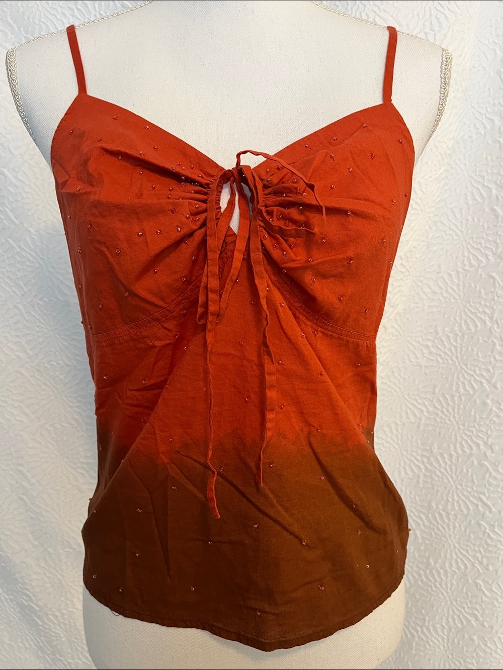 Women’s Spaghetti Strap Tie-Front Tank Top in Orange/Brown Ombré